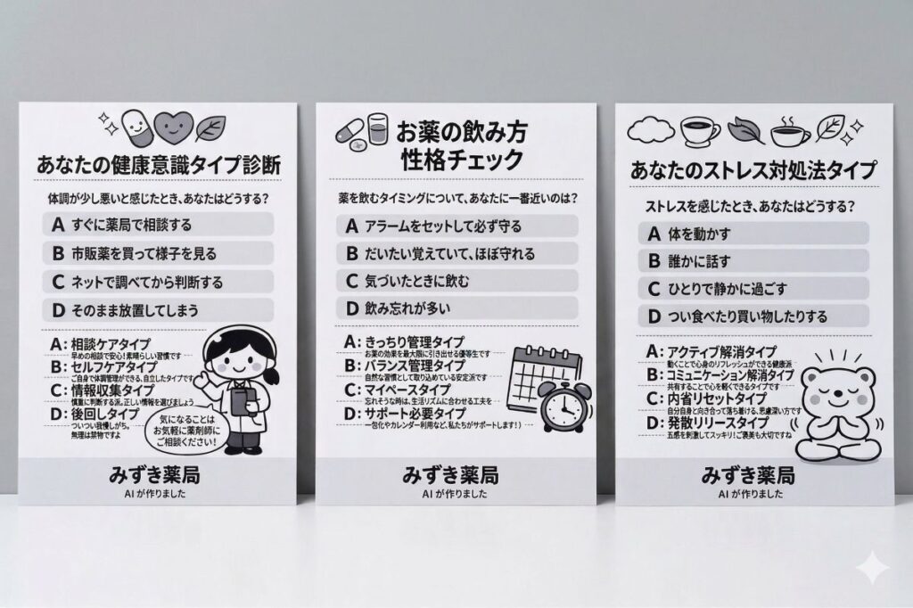 待ち時間に見られる健康意識やストレス対処法の掲示

