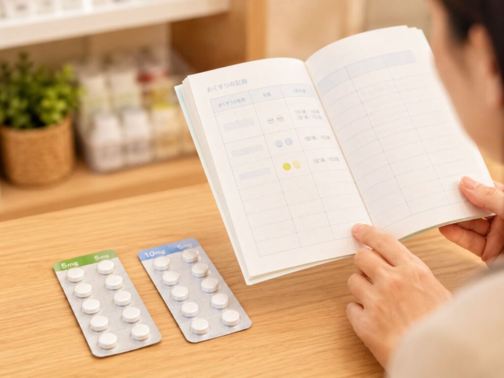 処方されたお薬の量や数字の表記を見比べるイメージ