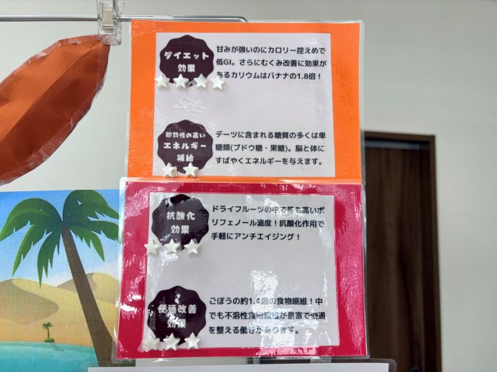 王様のデーツ習慣の特徴を紹介する手作りPOP